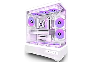 ANSAITE PC Case Pre-Installed 6 × 120mm PWM ARGB Fan, ATX Mid Tower PC Gaming Case, Computer case with Panoramic View Tempered Glass Front & Side Panel, Type C Port (white)