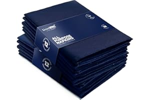 LivinEase Servilletas de Tela de Algodón - Paquete de 12 Servilletas de Mesa Azul Marino - Servilletas de Tela Grandes Reutilizables 100% Algodón 46 x 46 cm para Mesa de Navidad (Azul Marino)