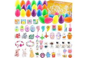 Seamart 48 Stück Vorgefüllte Ostereier mit Cartoon Spielzeug, Armbänder Schlüsselanhänger für Oster Party, Ostereier zum Befüllen, Ostereier Jagd, Osterkorbfüller Geschenk für Kinder(Zufälliger Stil)