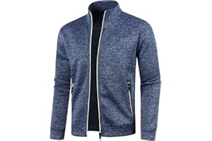 OBIQUZZ Veste de Sport de Survêtement pour Homme en Tricot - Sans Capuche avec Fermeture Éclair, Col Montant, Softshell de Course Légère et Poches