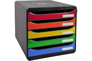 Exacompta 3097298D Cassettiera BIG-BOX PLUS GLOSSY, 5 cassetti aperti per formato fino a 24x32cm, Dimensioni (LxAxP) 27.8x27.1x34.7cm