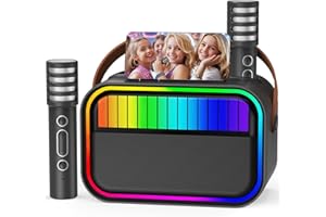 ANKUKA Karaoke para Niños y Adultos, Juguetes para Niñas de 3 a 12 Años, Regalos de Cumpleaños, Altavoz Bluetooth Portátil con 2 Micrófonos, Regalos para Niñas, Fiestas Infantiles, Navidad (Negro)
