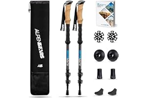 ALPEN BEARS Kijki turystyczne i kijki do Nordic Walking – kijki trekkingowe teleskopowe z gumowymi odbojnikami – kijki trekkingowe dla kobiet i mężczyzn – bardzo lekkie i regulowane z uchwytem z prawdziwego korka