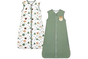 Chilsuessy Gigoteuse Bébé Fille Garçon Hiver Pyjama, Tog 2.5 Coton Turbulette Gigoteuse Sac de couchage bébé hiver, Vert + Animaux de la forêt,