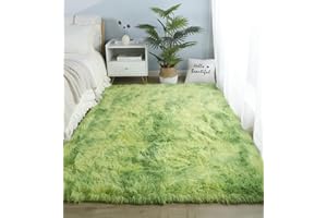 linyingdian Tappeto peloso morbido e antiscivolo da sala da pranzo e da camera da letto tappeto sfumato (verde, 160x200cm)