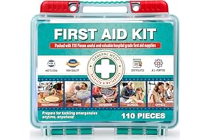 General Medi 110 Pieces Small First Aid Kit - HardCase First Aid Box - Contains Premium Medical Supplies for Travel, Home, Office, Vehicle, Camping, Workplace & Outdoor