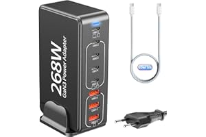 ABLINK GaN III, 6-Port USB C Fast Charging Station with 268W USB C Charger Block TYPD 65W Laptop Charger, Comes with 3.3ft 65W USB C Cable. 14/13, Galaxy S23. Comes with 3.3ft 65W USB C Cable.