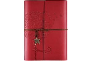 OMEYA Diario del taccuino in pelle, Diario ricaricabile per donne ragazze, diario dei viaggiatori retrò a righe regalo A5 16,5 cm x 23,4 cm (rosso)