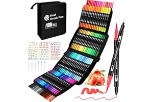 PITMT Feutres Coloriage Adulte, 100 Couleurs Aquamarker Feutre Set, Double Pointe Stylo Feutre Aquarelle Pour Adulte Enfant Débutant Dessin, Manga, Doodling, Scrapbooking, Bullet Journal