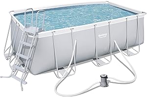Bestway Power Steel Kit Piscine Frame Rectangular, Gris Clair, avec Pompe à Filtre + Accessoires 412 x 201 x 122 cm Gris