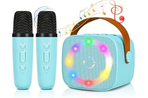 CARASTEK Micrófono Karaoke Juguetes 2 Micrófono Inalámbricos, Máquinas de Karaoke Bluetooth para Niños Adultos, Portátil Altavoz de Karaoke con Luces LED Regalo Ideal para Boda, Fiesta, Cumpleaños (Azul)