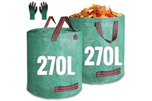 JARDILIFE Garden Waste Bags Heavy Duty 270 270 Litre 2 Pack, Reusable Garden Sacks with 1 Pair of Gardening Work Gloves, Garden Tools Bags for Garden Waste Plant Waste Grass Leaves (270L*270L)