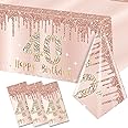 3 Pack 40th Birthday Tablecloth Decorations for Women, Pink Rose Gold Happy 40 Birthday Theme Table Cover Party Supplies, Forty Year Old Birthday Plastic Disposable Rectangular Table Cloth Decor