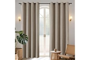 Joydeco 100% Blackout Lined Curtains W66 x L90 Inch Drop, Faux Linen Textured Thermal Insulated Eyelet Curtains with Coating Back Layer for Light Blocking Noise Reduction, Linen Colour - 2 Panels