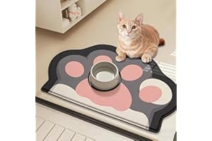 JanYoo 60 X 40 cm Napfunterlage Hund Katzen Groß, Futternapf Unterlage rutschfeste Saugfähige Katzennapf Futtermatte Katze Hundenapf Matte Futterunterlage für Hunde und Katzen(Rosa Pfoten)