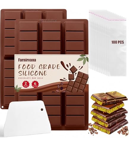 MARUKO 2 Moule Chocolat, Moule Tablette Chocolat Dubai avec 100 Sachets 1 Grattoir, Moules à Chocolat pour Barres de Chocolat à 18 Cavités Cadeau de Accessoires de Cuisine,Nouvel An, Saint-Valentin