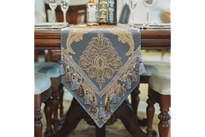 TOPLUXE Table Runner with Handmade Tassels, Luxury Table Runner for Dining Room/Restaurant/Banquet/Festival Decoration (33x180cm, Grey Blue)