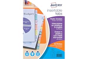 Avery 60400402 - Separadores translúcidos (polipropileno, pestañas personalizables, A4+, aptos para impresión de inyección de tinta y láser)