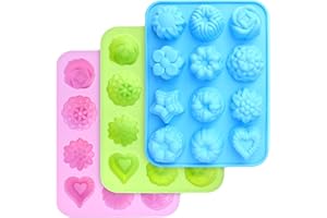 homEdge Moldes de silicona de grado alimenticio, moldes para hornear con flores y forma de corazón, antiadherentes, pack de 3 moldes de silicona para bombón, caramelo, gelatina, cubitos de hielo