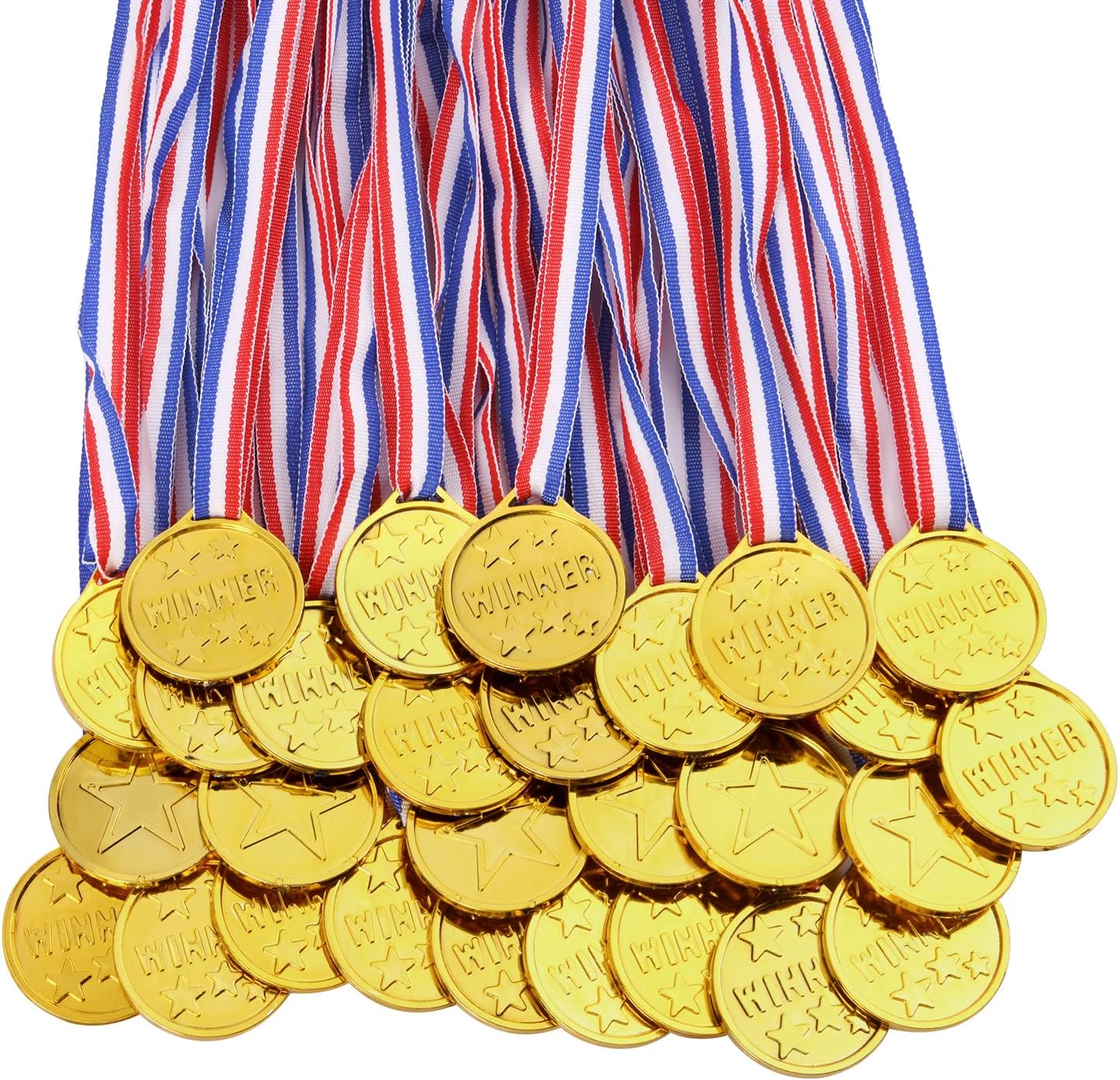 flintronic 28PCS/12PCS/7PCS Medallas de Ganador de Oro, Medallas de Ganador de PláStico Dorado para Niños, Medallas para Niños, con Cintas para el Cuello, para Fiesta, Día del Deporte Escolar