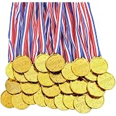 flintronic 28PCS/12PCS/7PCS Gold Winner Medals, Gold Plastic Winner Medals for Kids, Children's Medals with Neck Straps, for