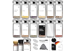 Miorkly Set di 12 barattoli rettangolari con Inserto per spargispezie, Coperchio in Acciaio Inox, rettangolari, 120 ml, di Alta qualità, da Cucina