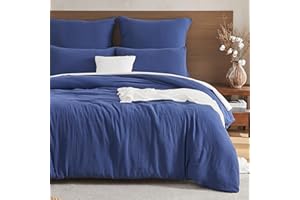 EMME Pościel z muślinu, 100% bawełna, 135 x 200 cm, podwójna pościel na lato, z zamkiem błyskawicznym, 1 sztuka w zestawie z 1 poszewką na poduszkę 80 x 80 cm, muślinowa, Öko-Tex, ciemnoniebieska