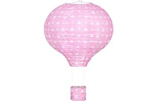 POWERLANTZ Paper Lantern 17 Inches Hanging Hot Air Balloon Paper Lanterns, Children's Lighting Balloon Lampshade Celling Light Lamp, For Indoor Wedding Decoration With Stars Home Décor Gifts Pink and Blue (PINK)