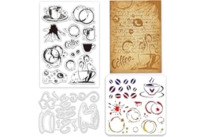 GLOBLELAND Coffee Splash Clear Stamps and Die Sets Coffee Splash Stamps and Embossing Dies Set for Card Making Coffee Splash PET Stencil for DIY Scrapbook Decoration Handmade Crafts Notebook