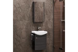 Planetmöbel Badmöbel Set Waschtisch mit Unterschrank 45 x 60 x 33 cm mit Spiegelschrank 40 cm für Badezimmer, Gäste WC & Bad, Anthrazit