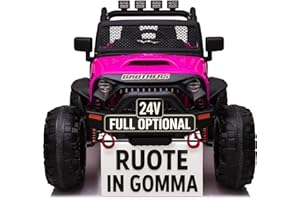 Auto Macchina Elettrica Per Bambini 2 Posti 24V Fuoristrada Big Adventure Telecomandata Sedile In Pelle Porte Apribili Doppio Motore Elettrico Carico 35 Kg RUOTE IN GOMMA TOYSCAR Fucsia