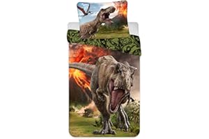 Jerry Fabrics Jurassic World Volcano, Juego de Ropa de Cama, Funda de Edredón 140 x 200 cm y Funda de Almohada 70 x 90 cm, 100% Algodón