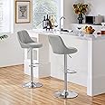 Yaheetech Modern Bar Stools Set of 2 Height Adjustable Swivel Chair with Backrest Chrome Footrest for Breakfast Counter Home Kitchen Light Grey