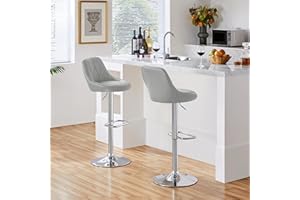 Yaheetech Modern Bar Stools Set of 2 Height Adjustable Swivel Chair with Backrest Chrome Footrest for Breakfast Counter Home Kitchen Light Grey