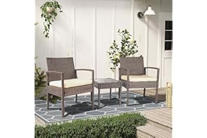 JINPALAY 3 Piezas Set Juego de Muebles Jardin Ratán, Incluye 2 Sillas y 1 Mesa, Conjunto para Patio Terraza Exterior