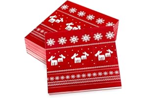 UBJUBT 100Pcs Christmas Party Paper Napkins, Christmas Serviettes Red Xmas Napkin, Merry Christmas Table Decorations Snow Pattern Napkins Tissue Paper Luncheon Dinner Napkins for Christmas Party Supplies