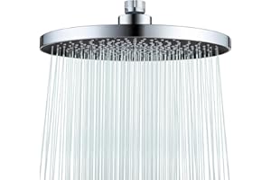 LEADAHEAD Rainfall Shower Head Fixed Showerhead 8.8-Inch Round Bathroom Rainhead Overhead Waterfall Shower Head with Adjustable Swivel Ball Joint | G1/2" Universal Fitting | ABS Chrome