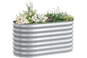 ‎LZQ LZQ Hochbeet Metall,680L Pflanzkasten Hochbeete für Garten,Rostfreies Stahlblech Kräuterbeet, Verzinktes Gemüsebeet Pflanzenbeet zum Anbau von Gemüse, Blumen und Obst, 240x60x60 cm Oval,Silber L