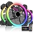 EZDIY-FAB RGB Dual Ring 120mm Case Fans,5V Motherboard Sync,Speed Adjustable,RGB Sync Fan with Fan Hub X and Remote-3 Pack