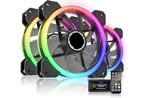 EZDIY-FAB Nowy wentylator Dual Ring RGB 120 mm, RGB LED obudowy wentylatorów, adresowalna płyta główna RGB, synchronizacja z Hub X i pilot zdalnego sterowania, 3 sztuki