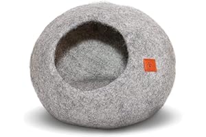 Pfotenolymp® Caverne pour Chats en Laine de Mouton Naturelle - Fait à la Main au Népal/Cabane pour Chats - Panier pour Chats/caverne Douillette - Lit pour Chats (Gris)