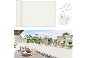 Sunnylaxx Brise Vue Balcon Beige 90x300cm, Cache Brise Balcon pour Jardin Exterior PES, avec Trous et Serre câbles, UV Résistant