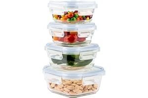 Home Fleek Recipientes de Cristal para Alimentos Hermeticos con Tapa - Tapers para Comida Hermetico, Ahorro De Espacio Recipientes para Alimentos para Microondas, Horno Y Congelador (Pack 4, Azul)
