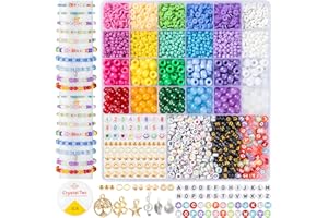 zenmag Perlen Set für Armbänder mit Tonperlen, 4 mm Perlen, Ponyperlen, 8 mm Glasperlen, Buchstabenperlen & Charms, Bastelset für Erwachsenerer ab Armbänder Selber Machen