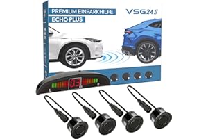 ‎VSG VSG24 Premium Einparkhilfe VORNE mit Display zum nachrüsten am Auto, PDC Parksensoren hinten mit Stecksystem für einfachste Montage - 4 Rückfahrwarner Sensoren Parkhilfe Nachrüstsatz Schwarz