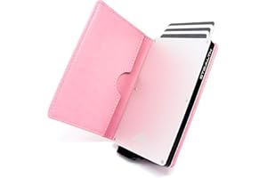 Stealth Wallet - Porte-Cartes Minimaliste - Portefeuilles Pop-up avec Blocage RFID/NFC avec Boîte-Cadeau - Porte-Cartes de Crédit en Métal Léger et Fin et Protection (Argent avec Cuir Rose)
