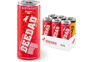 BEEBAD® Energy Drink Naturale Mix con Karkadé e Caffeina, Maca, Ginseng, Ginger, Guaranà, Acerola, Pappa Reale, Propoli, Miele - Pre Workout Vitamina B, Senza Glutine - Made in Italy