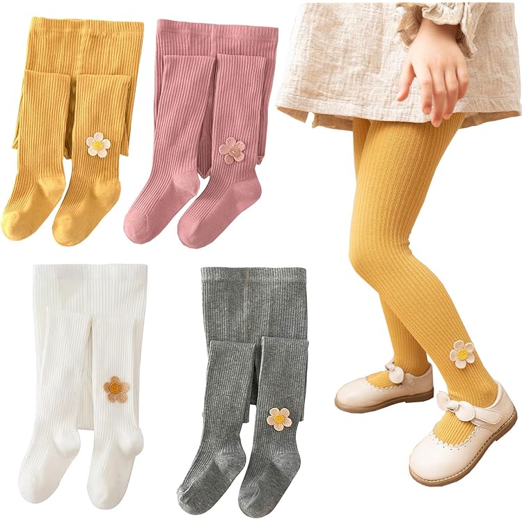 Lot De 3 Paires De Collants Fille Hiver - Coton Doux - Tailles M/XL - Blanc, Gris, Rose