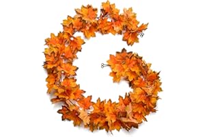 ‎OAIRSE Oairse 2er-Set Künstliche Herbstgirlande Ahornblatt Herbstlaub Thanksgiving Heimdekoration Indoor Outdoor Dekoration für Hausgarten Hochzeit Kamin Party, Erntedankfest, Autumn Decor, 170cm