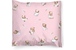 ‎PINKZEBRA PinkZebra Kopfkissenbezug Kinder, Kissenbezug 40 x 40 cm aus 100% Baumwolle, Kissenhülle Jungen, Öko-tex Standard 100, Kinderbezüge mit Reißverschluss, Schlafende Teddybären